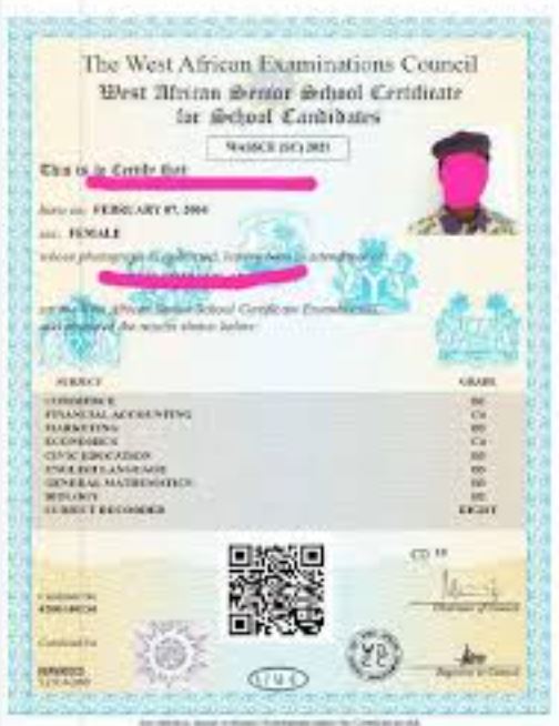 <h3><b>WAEC ORIGINAL CERTIFICATE</b></h3>